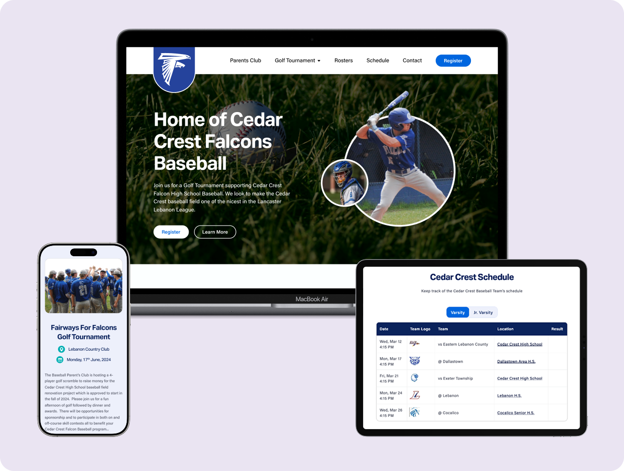 Cedar Crest Baseball Device mockups Cedar Crest Baseball Device mockups