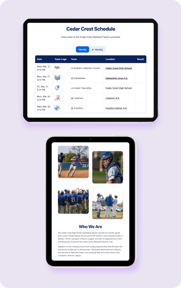 Cedar Crest Baseball Tablet mockups Cedar Crest Baseball Tablet mockups